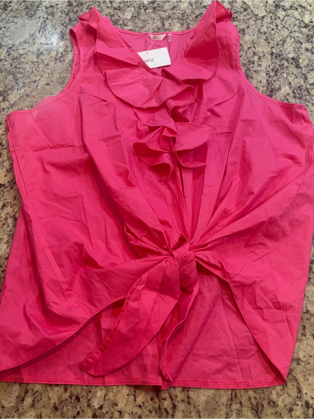 Kaktus Hot Pink Ruffle Tie-Front Sleeveless Tank
